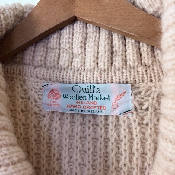 Quill's Woollen Market Handcrafted Wool Cable Knit Cargigan Sweater Shawl Collar - Picture 13 of 16